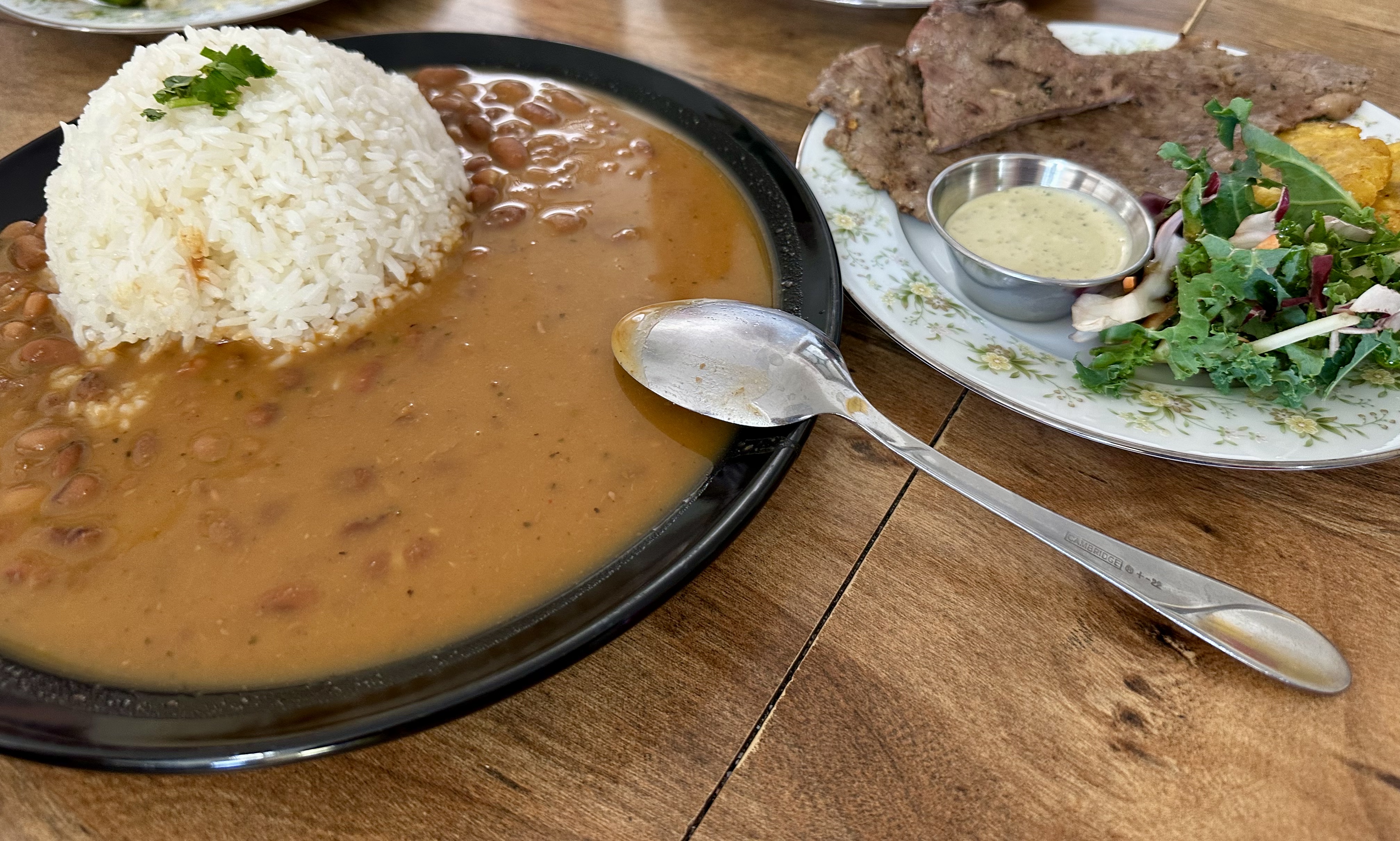 Rice with Bean Stew and Charcoal-Grilled Steak or Pork Chop