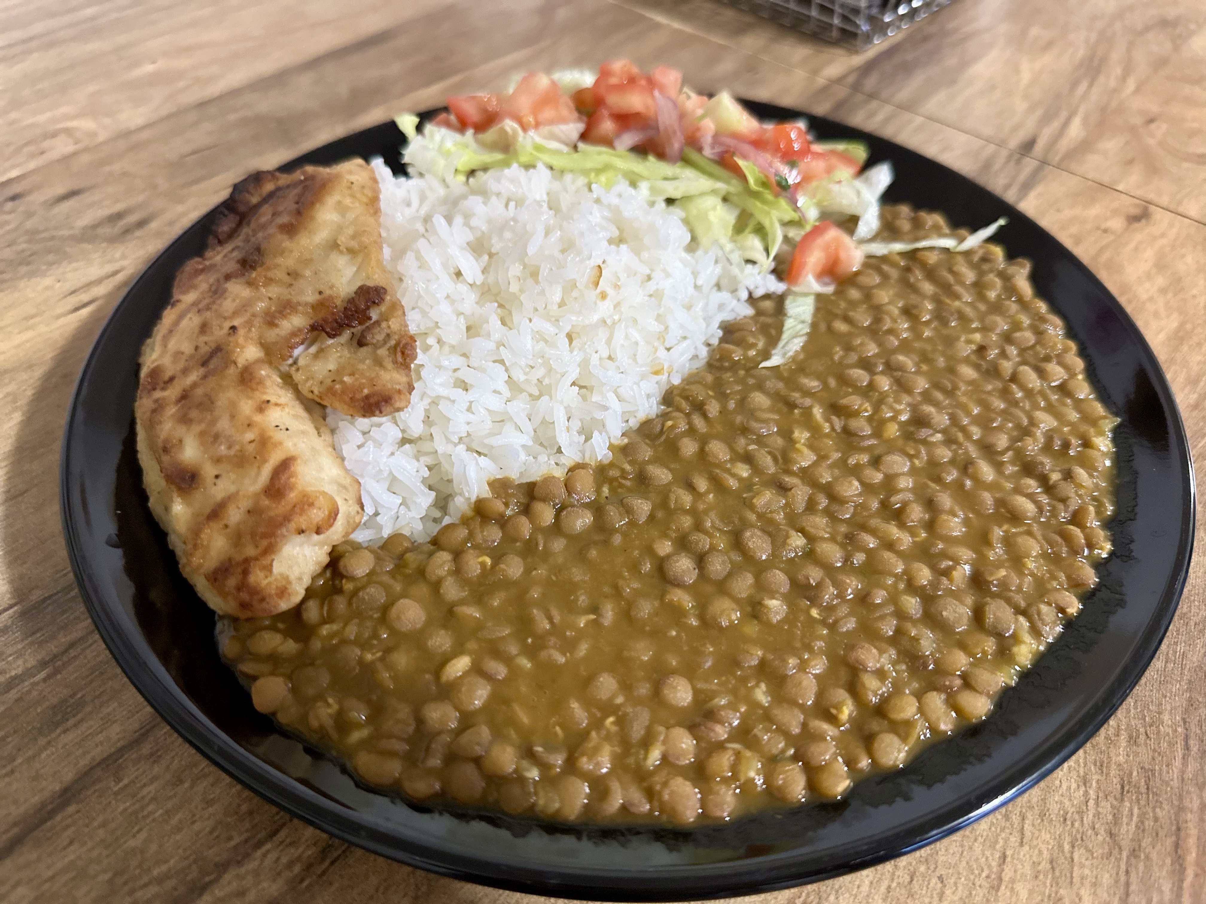 Rice with Lentil Stew and Fried Fish